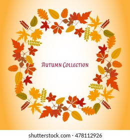 Autumn leaves frame. Vector illustration. Floral abstract pattern. Fashion Graphic Design. Symbol of autumn, eco and natural. Bright colors leaves. Template for card, banner, wrapping and decoration.