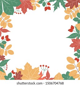 Autumn leaves frame, vector isolated illustration on white background