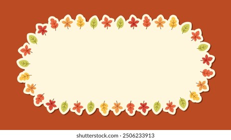 Autumn leaves frame. Wreath of fall leaves, Halloween, Thanksgiving border template. Vector illustration.