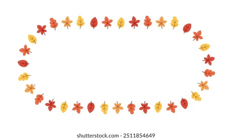 Autumn leaves frame. Wreath of fall leaves, Halloween, Thanksgiving border template. Vector illustration.