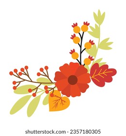 Autumn leaves frame. Autumn wreath illustration with colorful leaves and berries on white background.