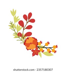 Autumn leaves frame. Autumn wreath illustration with colorful leaves and berries on white background.