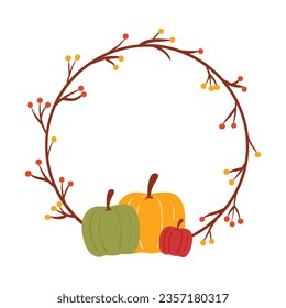 Autumn leaves frame. Autumn wreath illustration with colorful leaves and berries on white background.