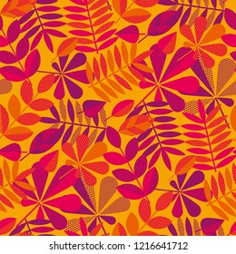 Autumn leaves geometric red and orange seamless pattern for thanksgiving and halloween celebration. Vector illustration