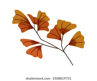 Folhas de outono do ícone do ramo de ginkgo. Galho de outono desenhado à mão de gingko biloba com folhagem seca. Planta florestal com folhagem outonal na primavera. Ilustração de vetor isolado plano sobre fundo branco