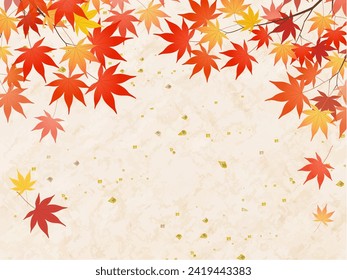 Autumn leaves gold leaf Japanese paper frame background