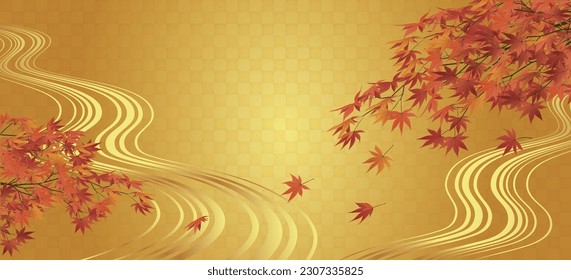 Autumn leaves and gold leaf t and running water pattern background vector illustration