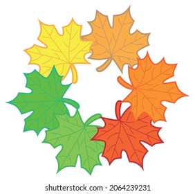 Autumn leaves in gradient colors. Vector