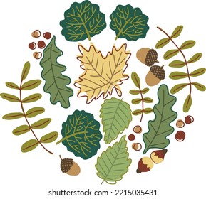 Autumn leaves in green colors