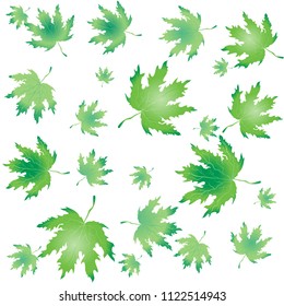 Autumn leaves green pattern, falling leafs for print and web design.
