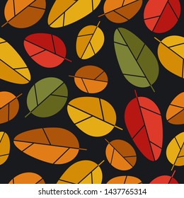 Autumn leaves, hand drawn backdrop. Colorful seamless pattern. Decorative cute wallpaper, good for printing. Overlapping background vector. Design illustration