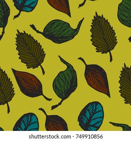 Autumn Leaves Hand Drawn Colorful Sketch Vector Seamless Pattern