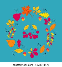 AUTUMN LEAVES hand drawn set, isolated on white background. Fall of the leaves. Simple cartoon flat style.
Vector illustration EPS 10

Dark background with hand drawn autumn leaves. 
