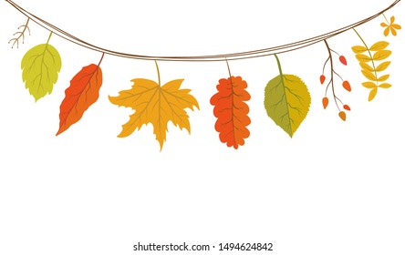 Autumn Leaves Hanging on a String for Greeting Cards Vector Background 
