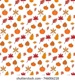 Autumn leaves harvest pattern isolated on white background. Vector illustration