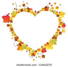 Autumn leaves in the heart frame, beautiful background, vector