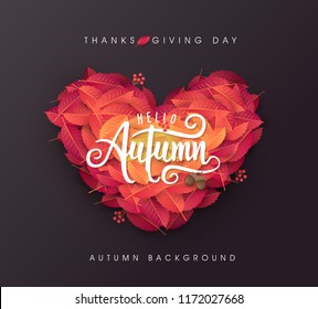 Autumn leaves Heart shape background.thanksgiving day vector illustration Autumn leaves Heart shape background.thanksgiving day vector illustration