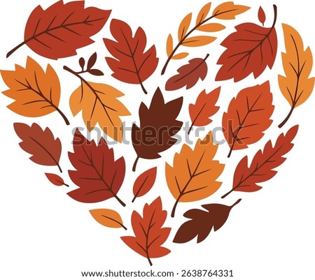 Autumn Leaves Heart Shape Composition Illustration in Fall Colors