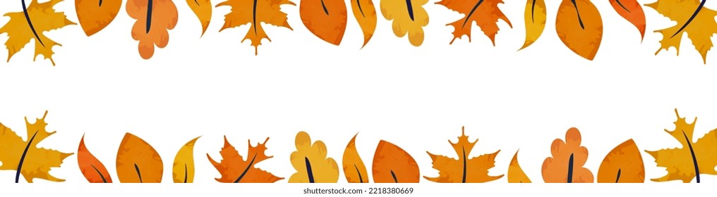 Autumn leaves horizontal background. Abstract simple foliage with watercolor texsture. Frame template with copy space for text. Vector illustration isolated on white