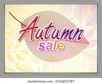 Autumn leaves horizontal background, nature fall template for design banner, ticket, leaflet, card, poster with red and yellow floral elements. Sale, advertising poster, brochure or flyer design.