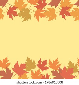Autumn leaves. Horizontal border template with space for text. For banner, poster, packaging design, postcard. Hand Drawn vector illustration.