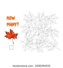 Autumn leaves. How many. Count how many objects are hidden in the picture. How many objects are in the picture? Vector illustration.