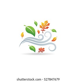 Autumn leaves icon in color. Falls wind blow season