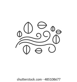 Autumn leaves icon in thin outline style. Falls wind blow season