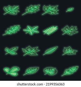Autumn leaves icons set. Isometric set of autumn leaves vector icons neon color on black