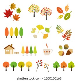 Autumn leaves illustration material set