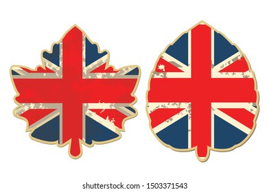autumn leaves with the image of the United Kingdom flag