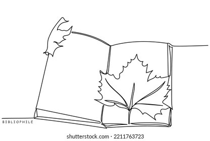 Autumn Leaves Isolated Line Art Vector.Vintage Book Fall Mood. Autumnal Line Art.Maple Leaves. Autumn Background.Oak Leaves Line Art.Continuous Line.Isolated Vector.Winter Aesthetics.mental Wellness 