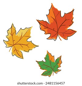 hojas de otoño aisladas sobre fondo blanco dibujado a mano Ilustración vectorial