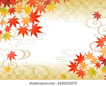 Autumn leaves Japanese frame background_luxury checkered pattern