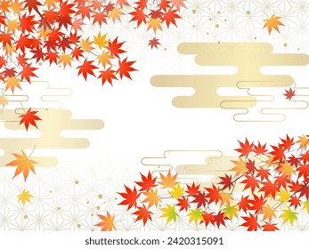 Autumn leaves Japanese frame background_luxury hemp leaves