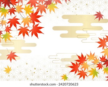Autumn leaves Japanese frame background_luxury hemp leaves