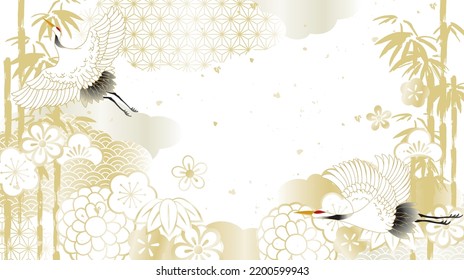 Autumn leaves Japanese style background illustration