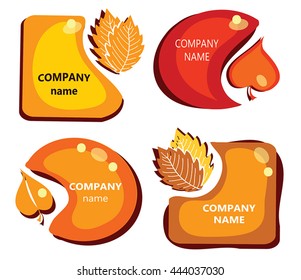 Autumn leaves label set - multicolor abstract labels, warm colours, sticker shapes with leaves - yellow, red, orange, brown. Cartoon cute vector headliners. Autumn nature tags, frame.