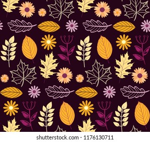 Autumn leaves leaf - color flat design - wallpaper textile pattern background