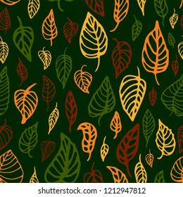 Autumn leaves leaf fall seamless pattern contour stock vector illustration hand drawing