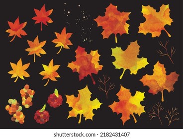 Autumn leaves leaf autumn watercolor material set