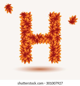 Autumn leaves letter. Letter H. Autumn design element. Part of set. 