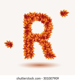 Autumn leaves letter. Letter R. Autumn design element. Part of set. 