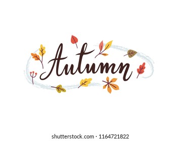 Autumn leaves. Lettering. Calligraphy autumn. - Vector