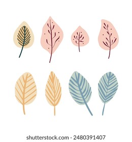 Elementos de diseño de arte de las hojas de otoño. Colorido concepto de otoño. Decoración de follaje de otoño, tarjeta de felicitación de Acción de Gracias de vacaciones de temporada. Diseño de estilo moderno Vector plano simple