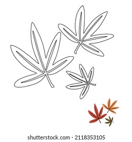 Autumn leaves linear illustration. Coloring book for children.