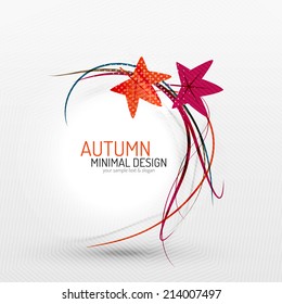 Autumn leaves and lines abstract design with sample text. Nature concept flying fall elements on gray