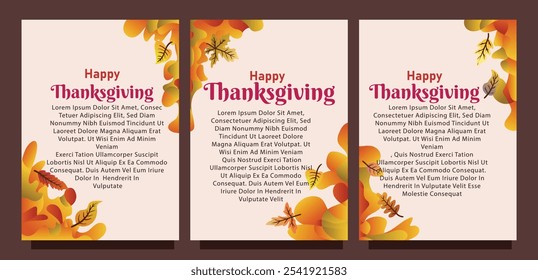 Autumn Leaves and Liquid Abstract Background Thanksgiving Card. print size set of thansgiving card template concept. liquid abstract background with autumn leaves vector illustration