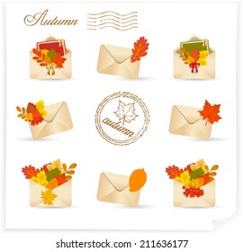 autumn leaves mail icon set