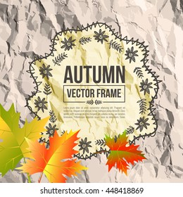 Autumn leaves, maple. Vector bright frame EPS10